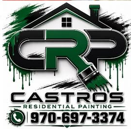 Castro's Residential Painting logo: a house outline with the letters CRP, a paint brush and green drips